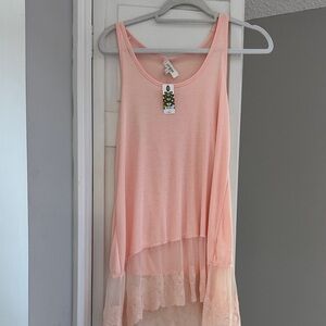 Umgee Blush Tank Top with Lace Detail
